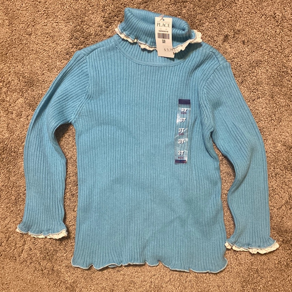 The children’s place girls long sleeve turtleneck with lace trim size 3T